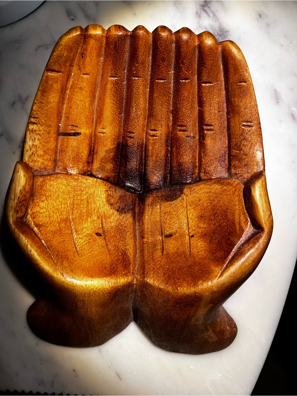 Handcrafted Wooden Palm Trinket tray - Brown